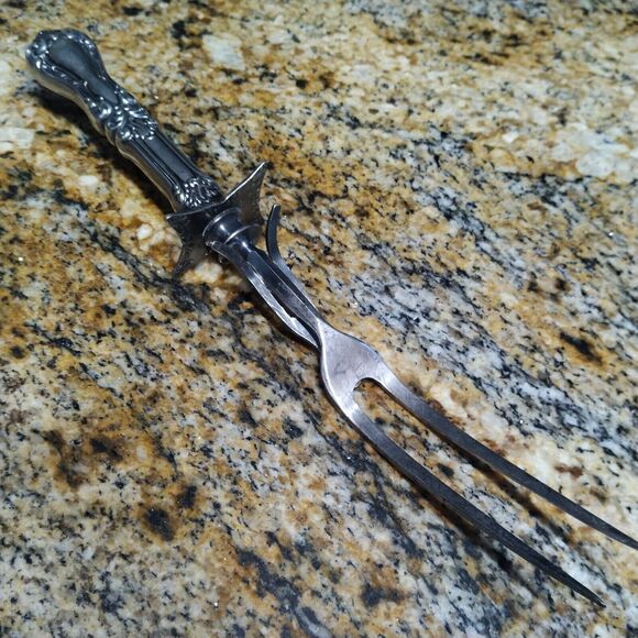 Vintage Unknown Silver Steak Carving Fork Flatware Hollow Handle - Picture 2 of 6
